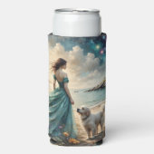 ドレスの女性と犬 - ighthouseビーチ スリム缶クーラー (Seltzer正面)