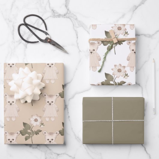 ドレスを着たテディベア ラッピングペーパーシート (正面)