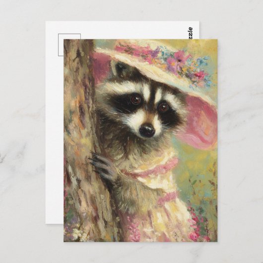 ドレスを着た愛らしいアライグマ ポストカード (正面/裏面)