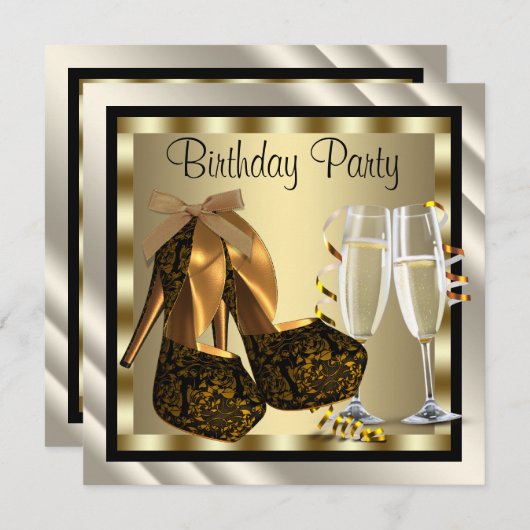 ドレスアップしたパーティー用のレディース ハイヒール シューズ 誕生日 招待状 (正面/裏面)