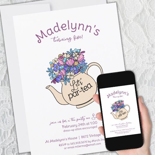 ドレスアップパールティーガールズ誕生日ティーパーティー 招待状