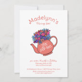 ドレスアップパールティーガールズ誕生日ティーパーティー 招待状 (正面)