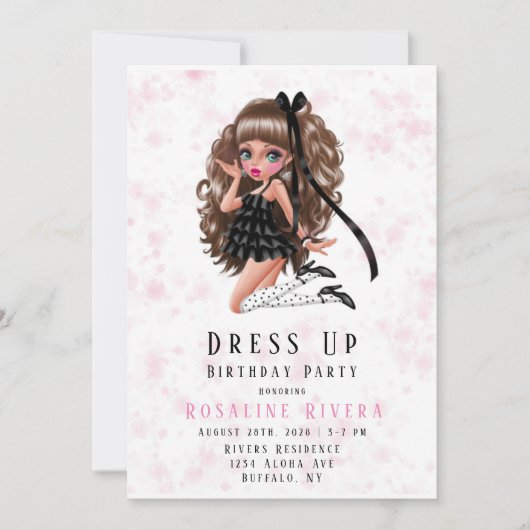 ドレスアッププリティーンガールバースデーパーティー招待 招待状 (正面)