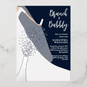 ドレスアンドヴェールブライダルシャワーネイビーブルー 箔招待状 (正面)