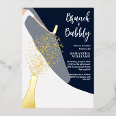 ドレスアンドヴェールブライダルシャワーネイビー 箔招待状 (正面)