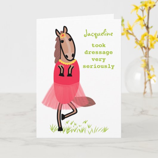 ドレスゲおもしろいー馬イラストレーションバースデーカード カード (黄色い花)