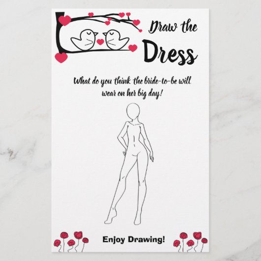 ドレスゲームブライダルシャワーカードラブバードを描画 チラシ (正面)