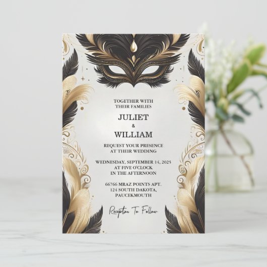 ドレスコードとしてプロムの衣装の仮装ボール結婚の 招待状 (スタンド正面)