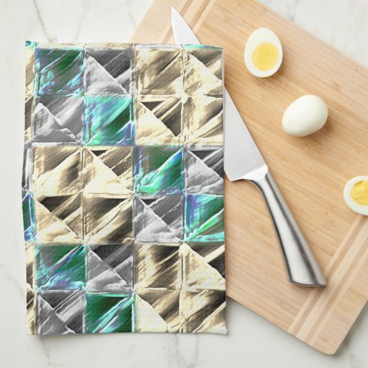 ドレスシーのミント、ベージュと銀のタイルまたは染色 キッチンタオル (四つ折り)