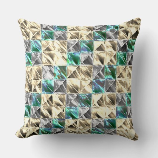 ドレスシーのミント、ベージュと銀のタイルまたは染色 クッション (正面)
