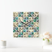 ドレスシーのミント、ベージュと銀のタイルまたは染色 スクエア壁時計 (ホーム)