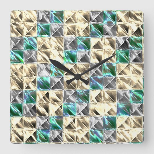 ドレスシーのミント、ベージュと銀のタイルまたは染色 スクエア壁時計 (正面)