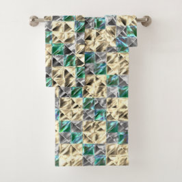 ドレスシーのミント、ベージュと銀のタイルまたは染色 バスタオルセット