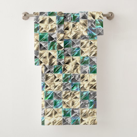 ドレスシーのミント、ベージュと銀のタイルまたは染色 バスタオルセット (インサイチュ)