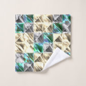 ドレスシーのミント、ベージュと銀のタイルまたは染色 バスタオルセット (ウォッシュタオル)