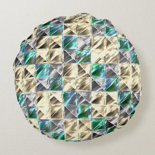 ドレスシーのミント、ベージュと銀のタイルまたは染色 ラウンドクッション (裏面)