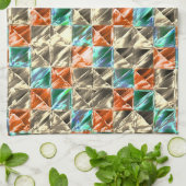 ドレスシーベージュ、シアンとサンゴのタイルまたは染色 キッチンタオル (折り畳み)