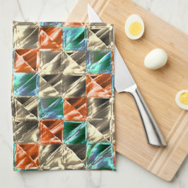 ドレスシーベージュ、シアンとサンゴのタイルまたは染色 キッチンタオル