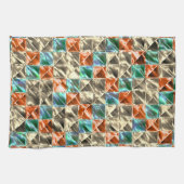 ドレスシーベージュ、シアンとサンゴのタイルまたは染色 キッチンタオル (横)