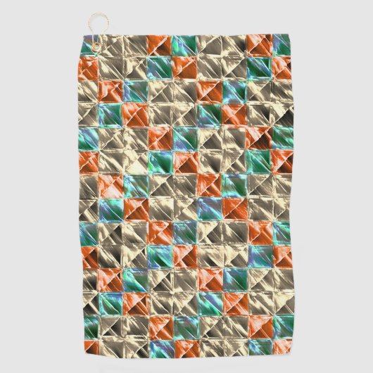 ドレスシーベージュ、シアンとサンゴのタイルまたは染色 ゴルフタオル (正面)