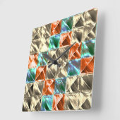 ドレスシーベージュ、シアンとサンゴのタイルまたは染色 スクエア壁時計 (傾斜)