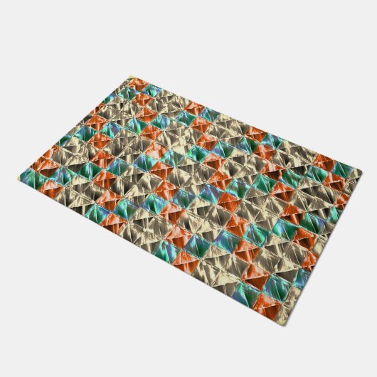 ドレスシーベージュ、シアンとサンゴのタイルまたは染色 ドアマット (アングル)