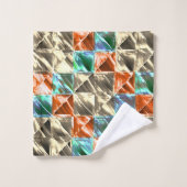 ドレスシーベージュ、シアンとサンゴのタイルまたは染色 バスタオルセット (ウォッシュタオル)