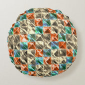 ドレスシーベージュ、シアンとサンゴのタイルまたは染色 ラウンドクッション (正面)