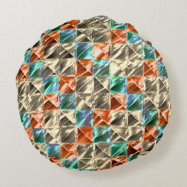 ドレスシーベージュ、シアンとサンゴのタイルまたは染色 ラウンドクッション