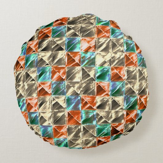 ドレスシーベージュ、シアンとサンゴのタイルまたは染色 ラウンドクッション (裏面)