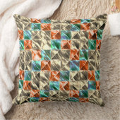 ドレスシーベージュ、ミントとサンゴのタイルまたは染色 クッション (ブランケット)