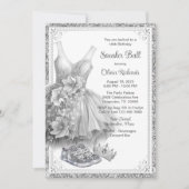 ドレススきらきら光るニーカーボール誕生日パーティー 招待状 (正面)