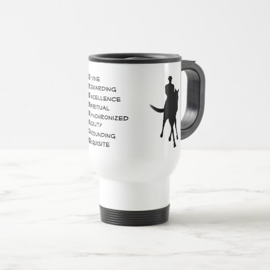 ドレスセージは馬とライダーのシルエット トラベルマグ (正面右)