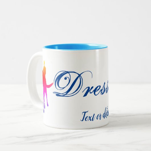 ドレスセージ馬ライダーカラーシルエットパーソナライズされた ツートーンマグカップ (正面左)
