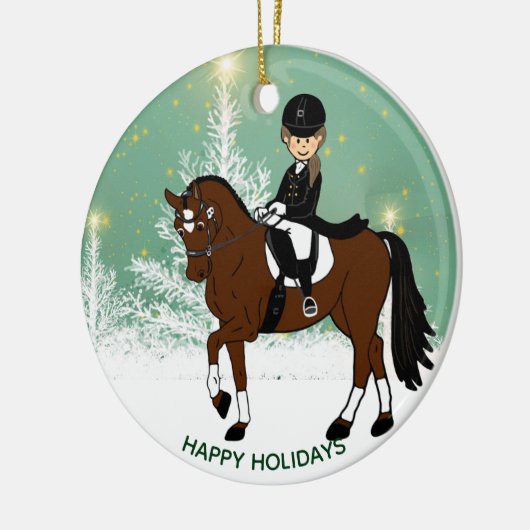 ドレスセージ馬ライダークリスマスの飾りパーソナライズされた付け セラミックオーナメント (左)