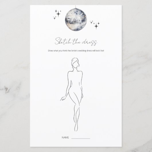 ドレスディスコボールブライダルシャワーゲームのスケッチ (正面)