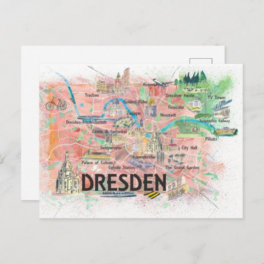 ドレスデンザクセン図解入りの、写真付きのドイツの地図 ポストカード (正面/裏面)