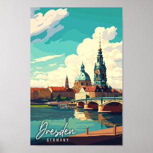 ドレスデンドイツヴィンテージ旅行イラストレーション ポスター