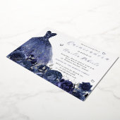 ドレスネイビーシルバーバタフライフローラ 箔招待状 (回転した状態)