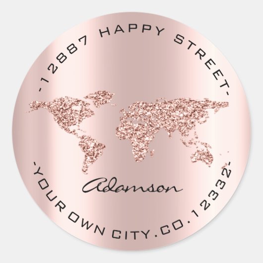 ドレスネームワールドマップアースグローブバラ ラウンドシール (正面)