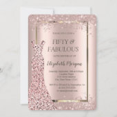 ドレスバラ金ゴールドグリッター紙吹雪50th誕生日 招待状 (正面)