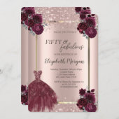 ドレスバラ金ゴールド紙吹雪ブルゴーニュバラ50th 招待状 (正面/裏面)