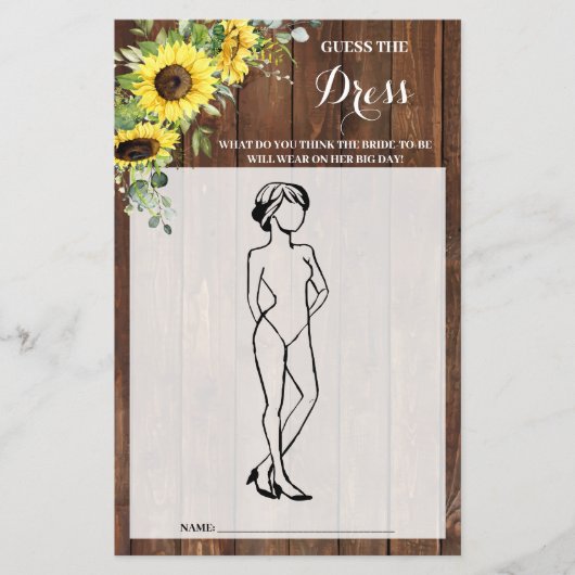 ドレスヒマワリブライダルシャワーゲームカード チラシ (正面)