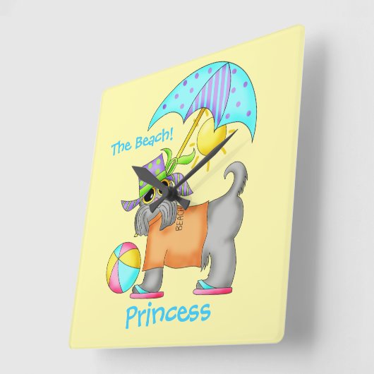 ドレスビーチドッグパーソナライズされたイエロー スクエア壁時計 (傾斜)