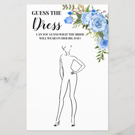 ドレスブライダルシャワーブルーゲームカードを推測 チラシ (正面)