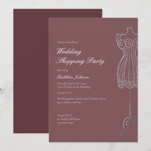 ドレスブリデスメイドにYesを言うショッピングパーティー 招待状 (正面/裏面)
