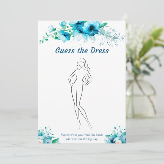 ドレスブルーのブライダルシャワーゲームカードを推測 招待状 (スタンド正面)