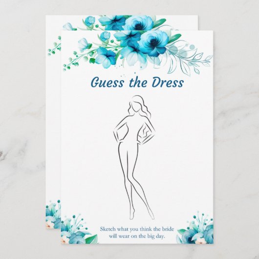 ドレスブルーのブライダルシャワーゲームカードを推測 招待状 (正面/裏面)