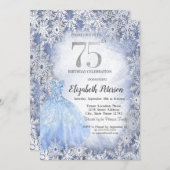 ドレスブルースノーフレーク冬75誕生日 招待状 (正面/裏面)