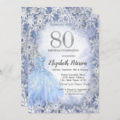 ドレスブルースノーフレーク冬80誕生日 招待状 (正面/裏面)